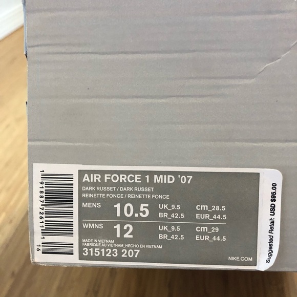 ❗️SOLD❗️Nike Men’s Air Force 1 Mid ‘07 Dark Russet - Picture 7 of 7